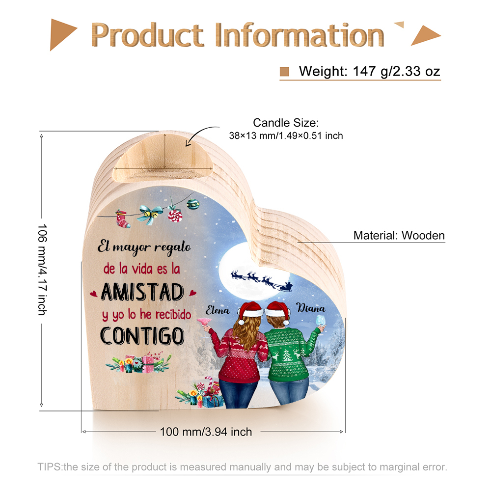 A mi amiga - Candelero de madera sin vela 2 nombres personalizados regalo de navidad-Jessemade ES
