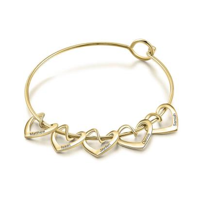 Pulsera con 5 nombres personalizados en 5 dijes de corazón-Jessemade ES