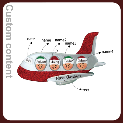 Navidad-Ornamento muñecos navideño de madera viaje en avión 4 nombres, 1 texto y 1 año personalizados adorno del árbol-Jessemade ES