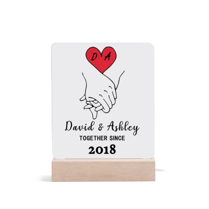 Lámpara manos cogidas para pareja 3D Ilusión Luz de Noche LED 2 letras, 2 nombres, texto y año personalizados -Jessemade ES