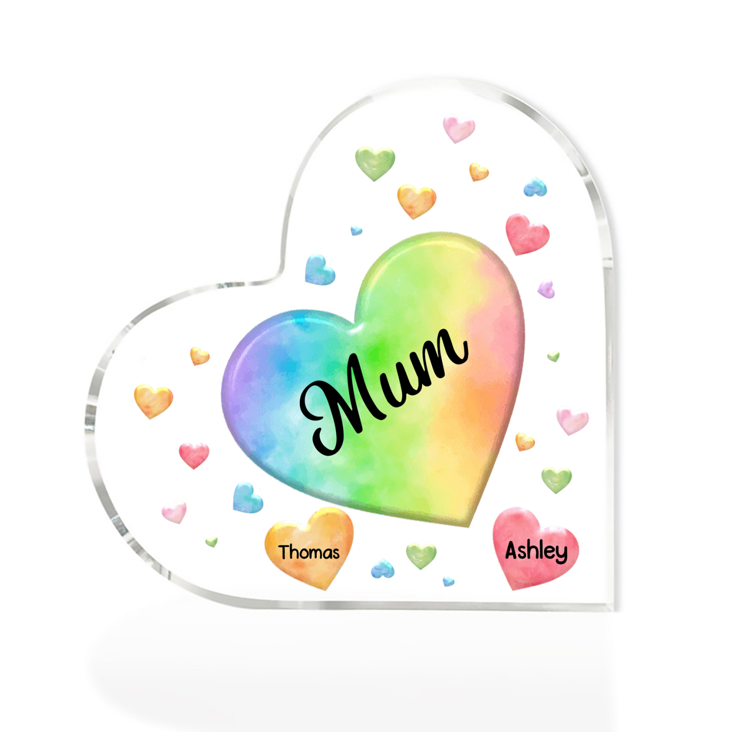 A mi mamá/abuela-Placa de acrílico "Corazones" en forma de corazón 2 nombres y 1 texto personalizados-Jessemade ES