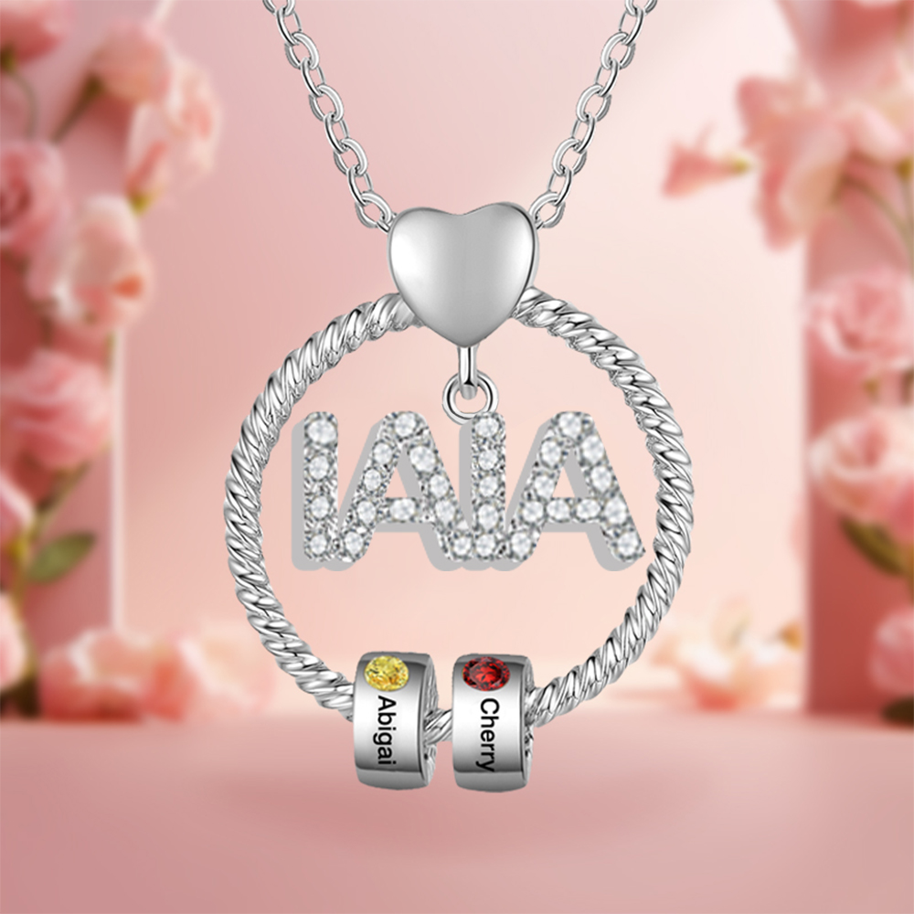 Collar a abuela con colgante de "IAIA" con 2 nombres y 2 piedras de nacimiento personalizados | Jessemade-Jessemade ES