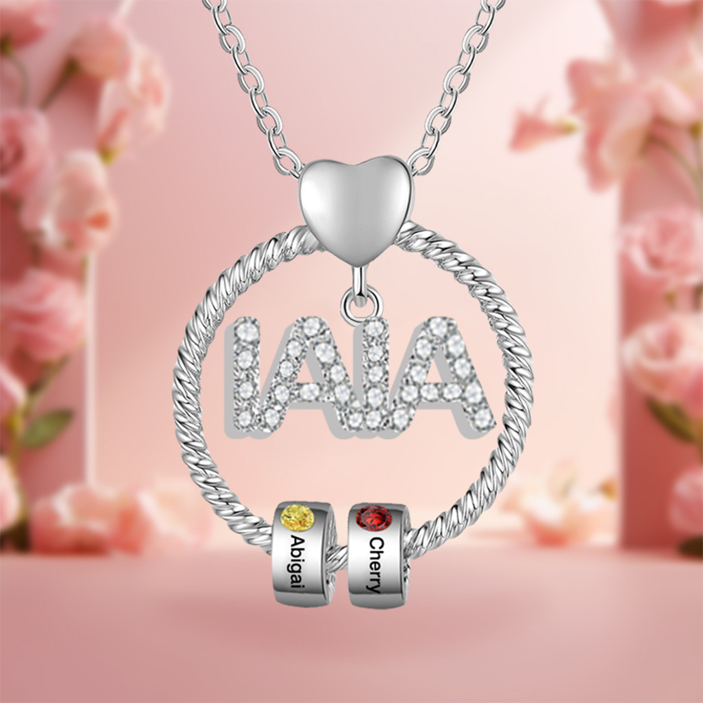 Collar a abuela con colgante de "IAIA" con 2 nombres y 2 piedras de nacimiento personalizados | Jessemade-Jessemade ES