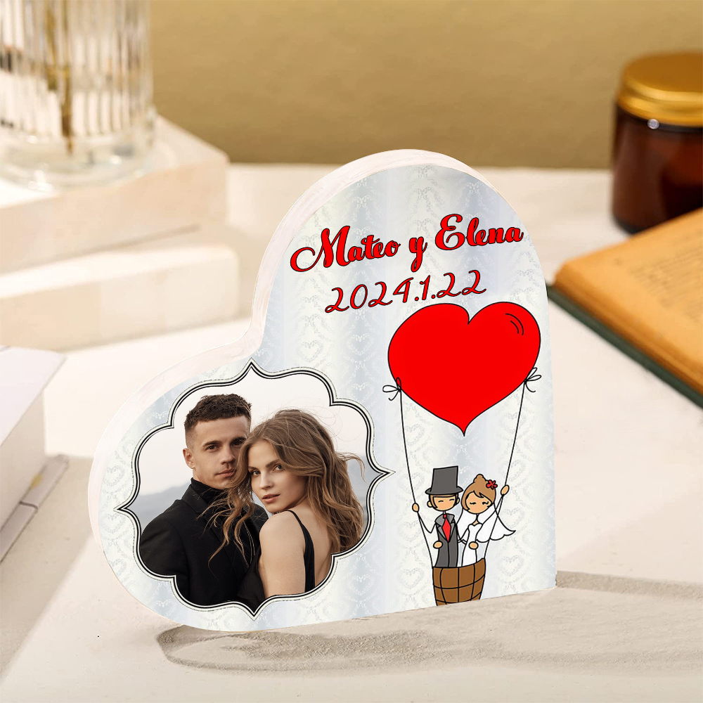 Placa de acrílico en forma de corazón con fecha, texto y foto personalizados-Jessemade ES