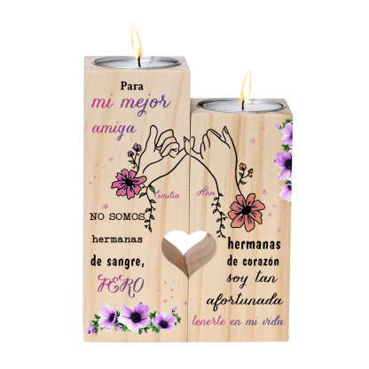 Candelero para amiga de madera de dos piezas sin candela con nombres personalizados-Jessemade ES