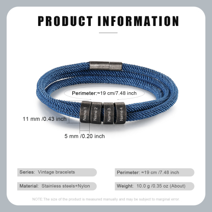 2-4 Nombres Personalizados Pulsera de Triple Cuerda Azul Aros de Acero Inoxidable-Jessemade ES