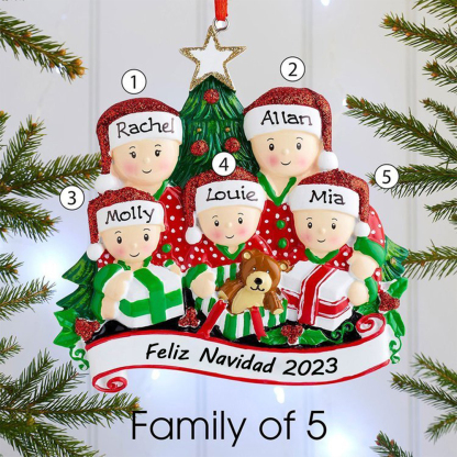 Navidad-Ornamentos de resina muñecos navideños familia y regalos 5 nombres personalizados con texto adorno de árbol