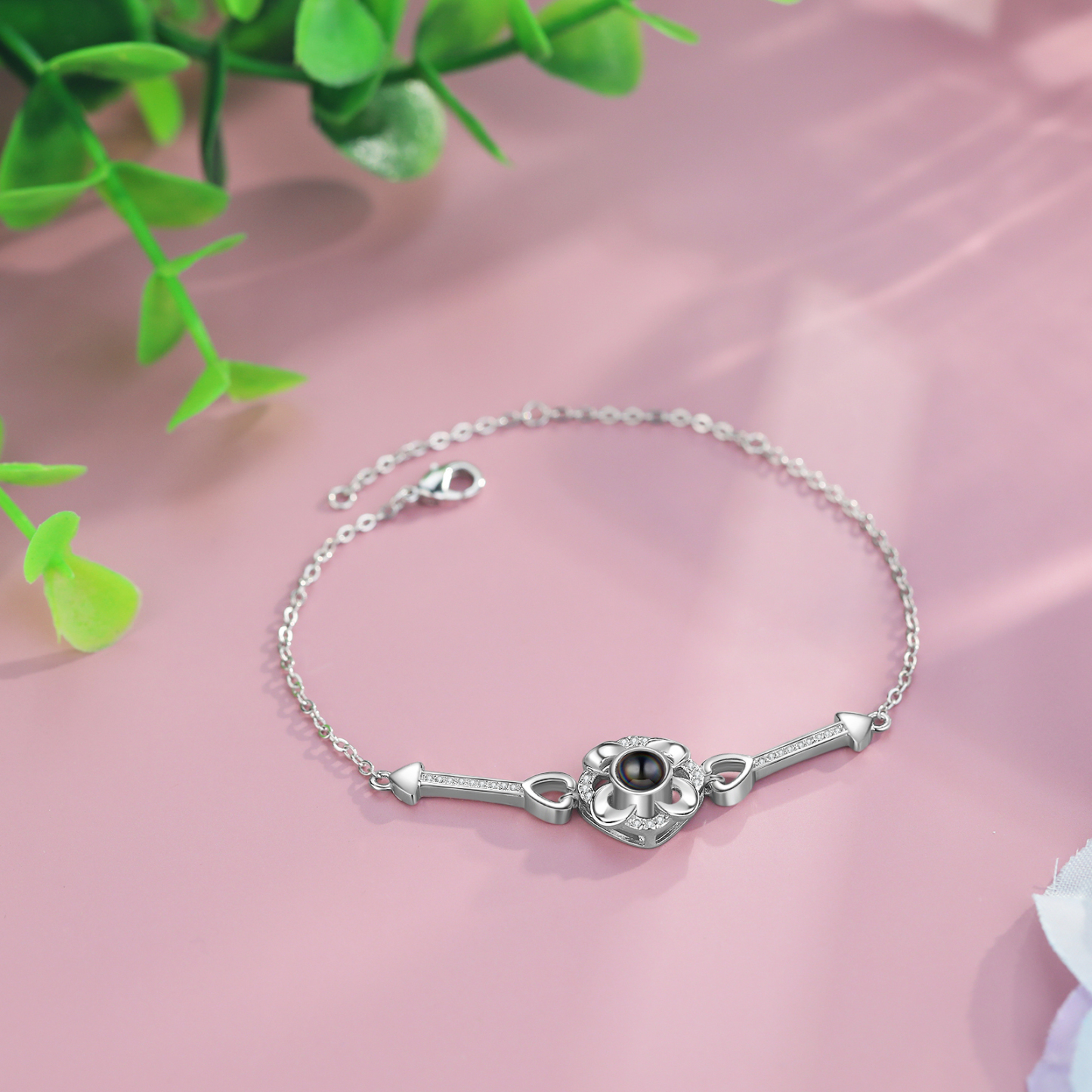 Pulsera con proyección de foto en color para mujer dije de flor Brazalete de proyección-Jessemade ES