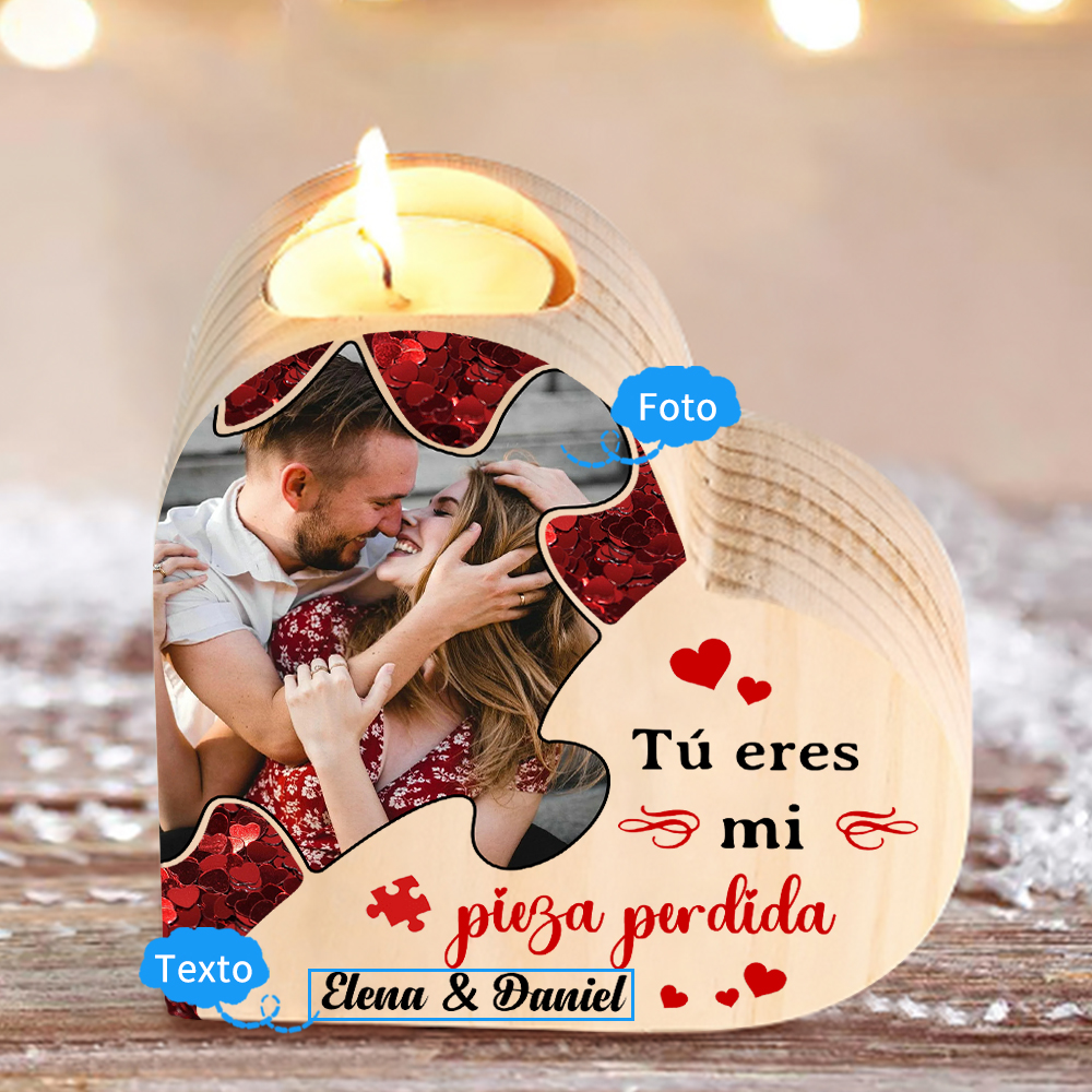 Candelero de madera para pareja con foto sin vela personalizado con 2 nombres-Jessemade ES