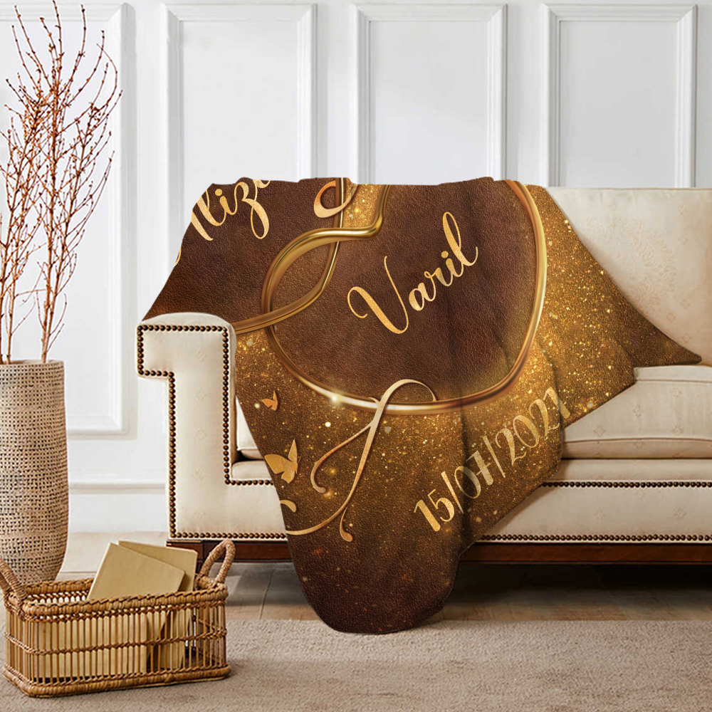 Pareja-Manta de buen calidad de corazón con corazón personalizada con nombres y fecha-Jessemade ES