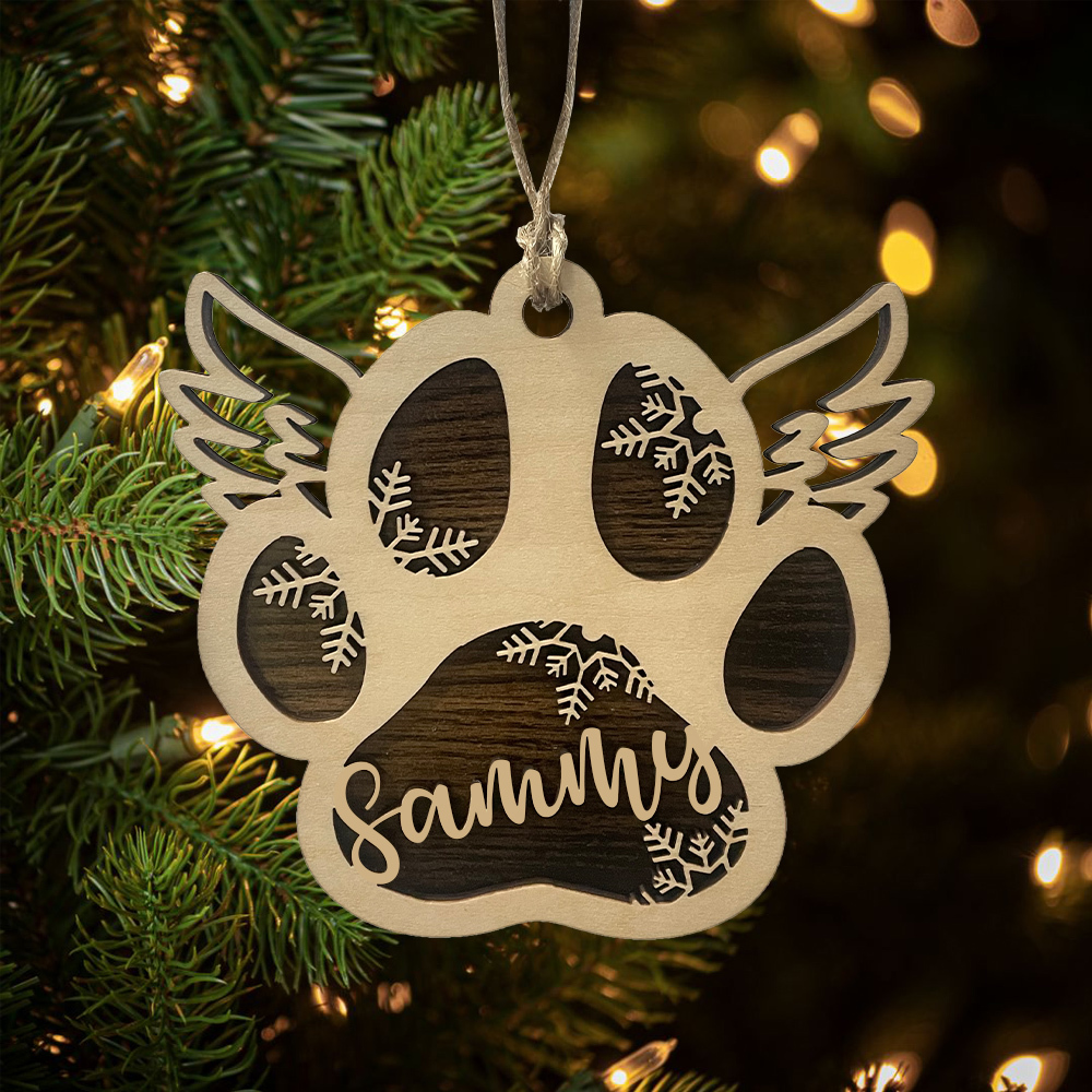 Navidad-Ornamento navideño de madera pata de perro con alas con 1 nombre personalizado