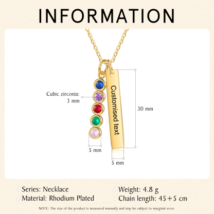 Collar con colgante de placa con 1-6 piedras de nacimiento personalizadas con texto-Jessemade ES