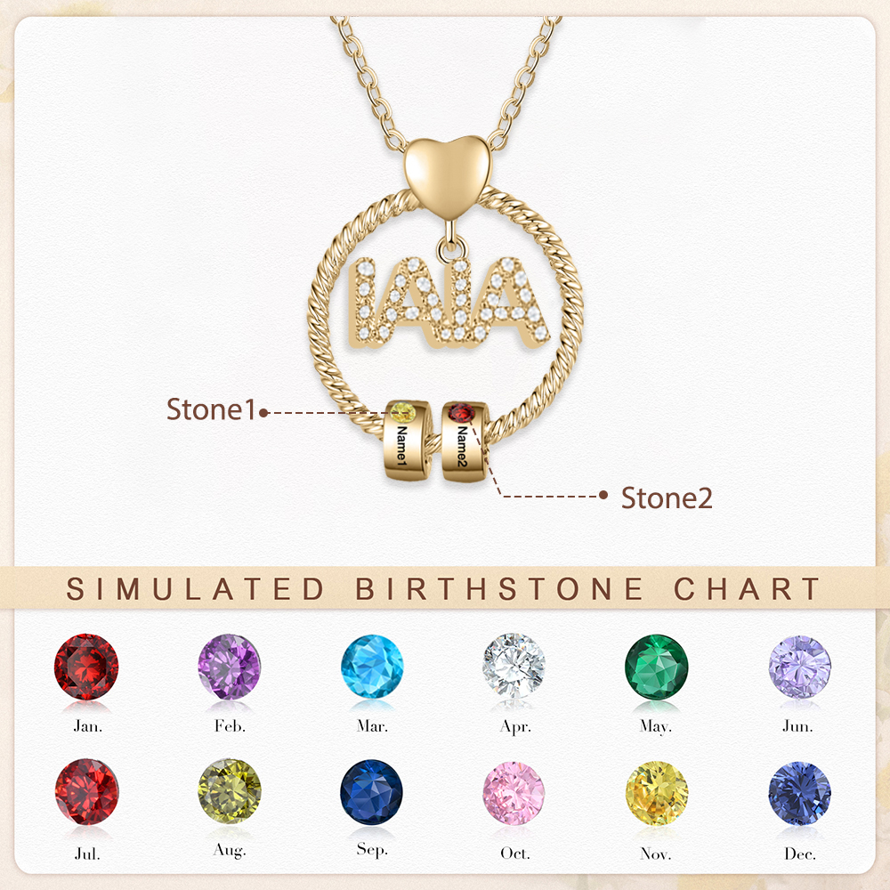 Collar a abuela con colgante de "IAIA" con 2 nombres y 2 piedras de nacimiento personalizados | Jessemade-Jessemade ES