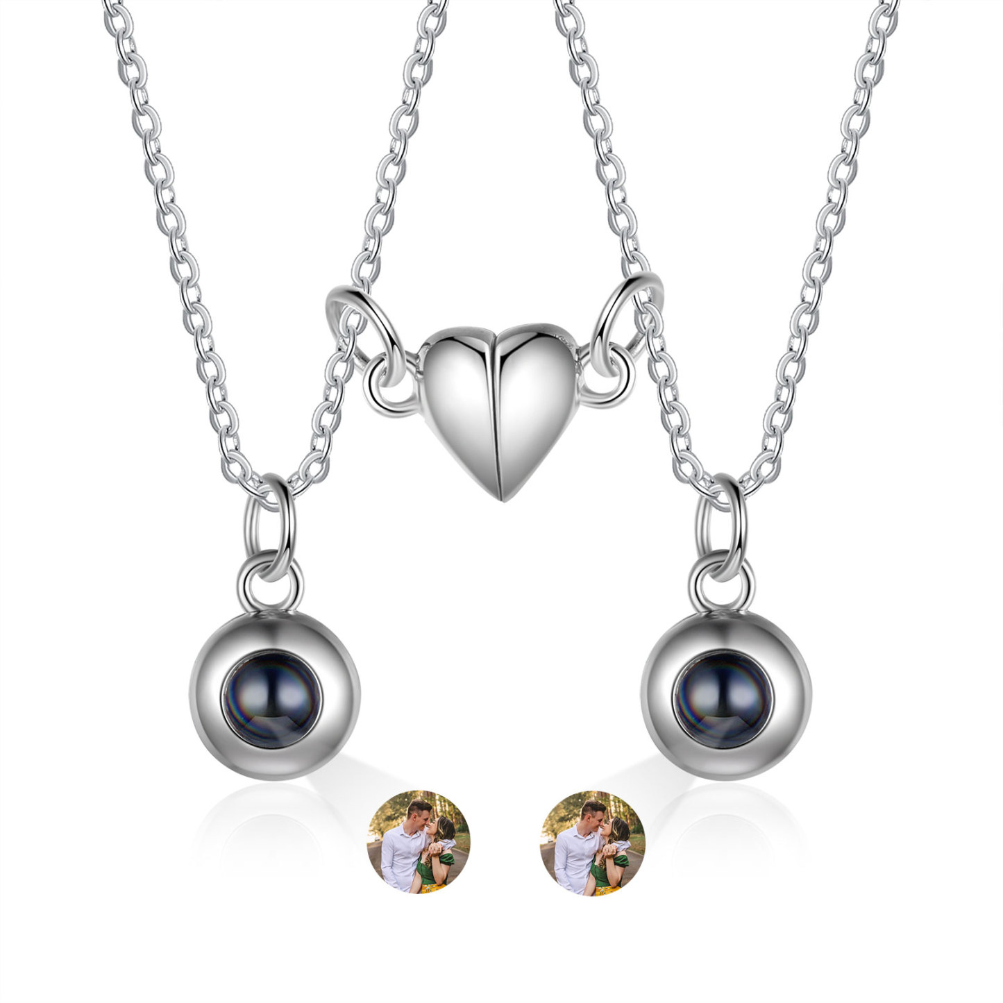 Collar para pareja con colgante de proyección de foto en color con dije de corazón magnético-Jessemade ES
