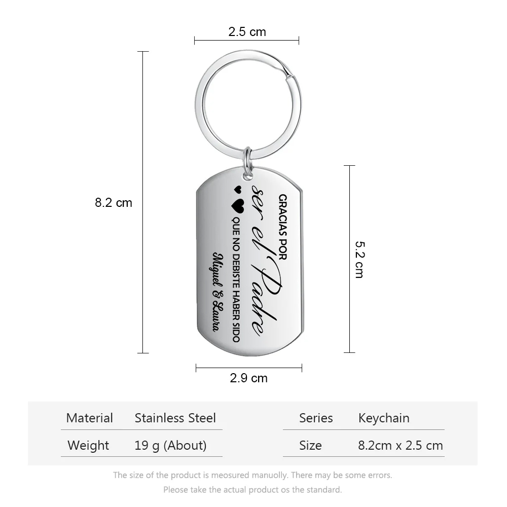 A mi papá-Llavero de placa con palabras amorosas personalizado con 2 nombres-Jessemade ES