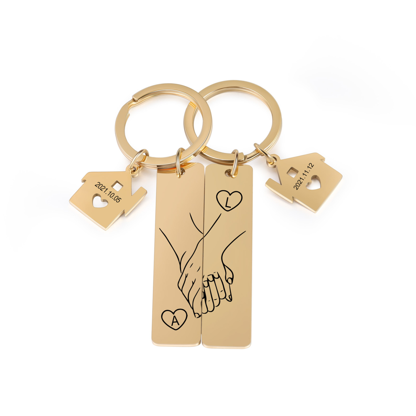 A mi querido-Llavero para pareja mano a mano 2 letras personalizadas con fecha-Jessemade ES