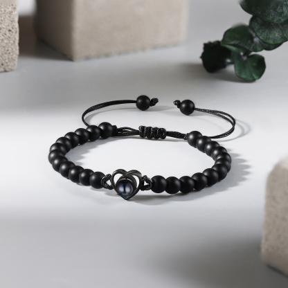 Pulsera de turquesa negra sintética con proyección de foto en color con dije de corazón pulsera ajustable-Jessemade ES