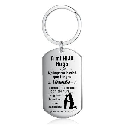 A mi hijo-Llavero de placa "siempre tomaré tu mano" de mamá personalizado con 1 nombre-Jessemade ES