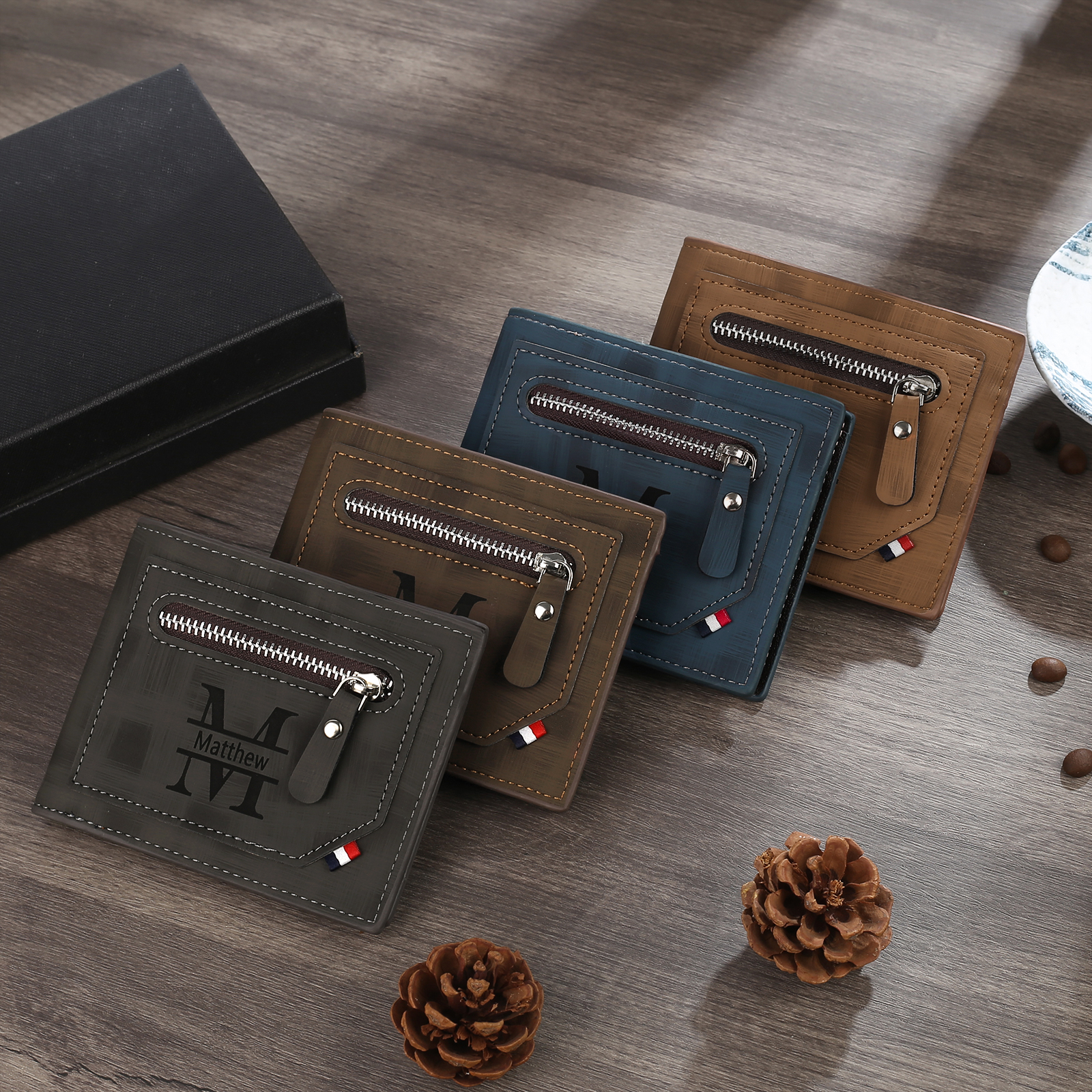 Cartera, billetera personalizada con 1 foto, 1 nombre y 1 letra monedero para hombre-Jessemade ES