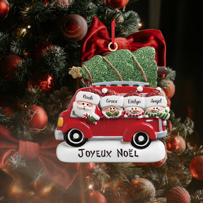 Navidad-Ornamento muñecos navideño de madera Papá Noel y niños texto y 4 nombres personalizados adorno del árbol-Jessemade ES