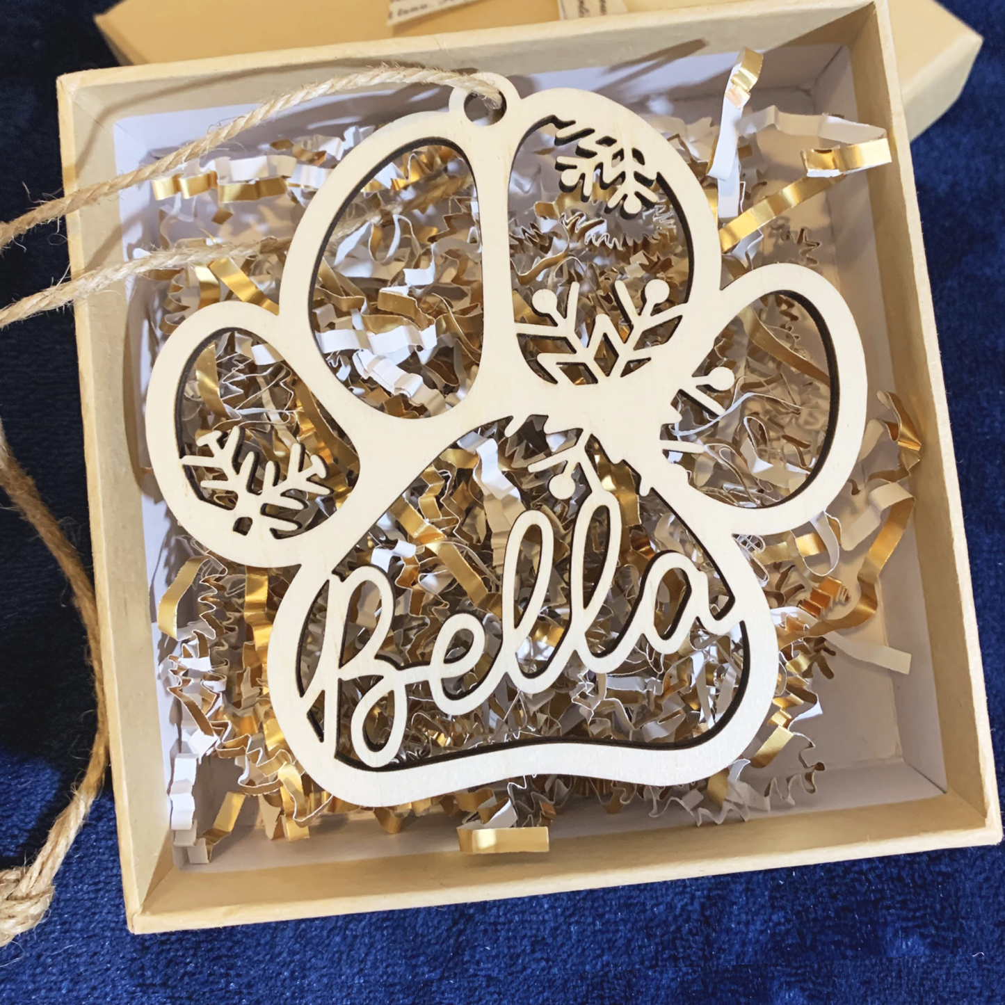 Navidad-Ornamento navideño de pata de perro con 1 nombre personalizado