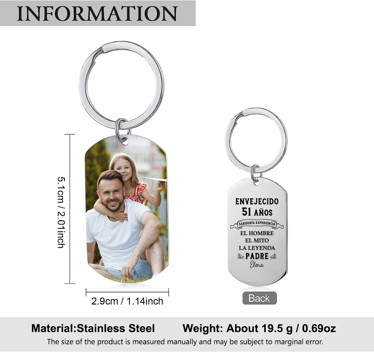 Al cumpleaño de papá-Llavero Personalizado EL HOMBRE EL MITO LA LEYENDA Nombre, Número y Foto-Jessemade ES