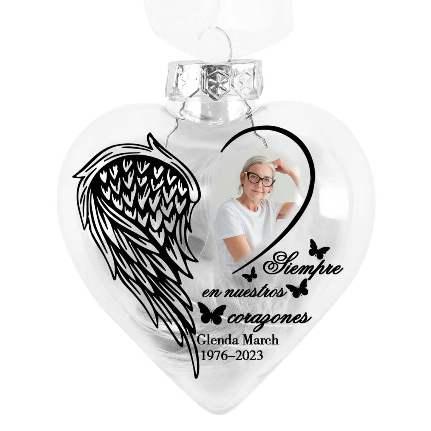 Bola navideña conmemorativa Adorno de Navidad 1 nombre, 1 foto y años personalizados con pluma -Jessemade ES