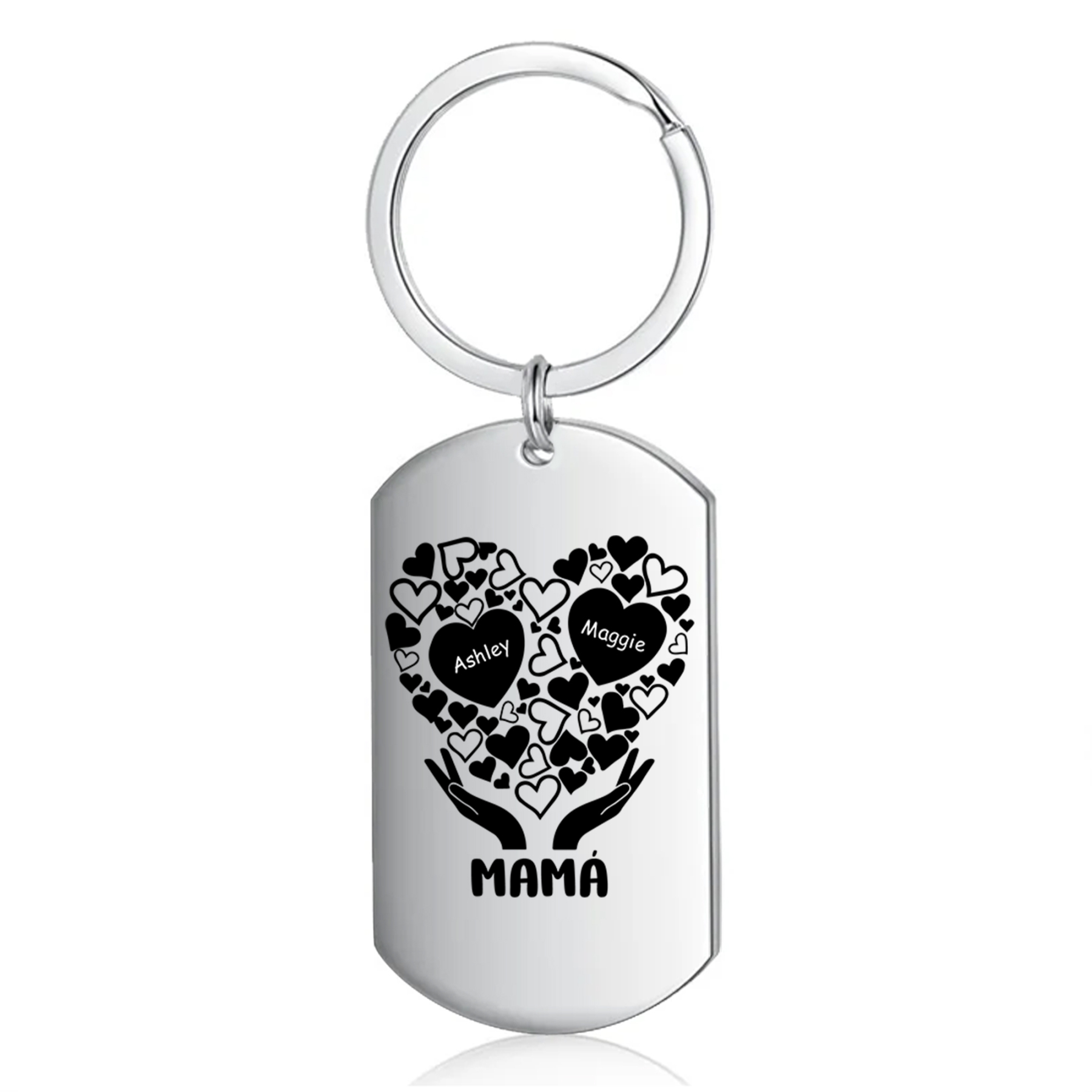 A mi mamá/abuela-Llavero 1-7 Nombres Personalizados con Texto CORAZONES Y MANOS