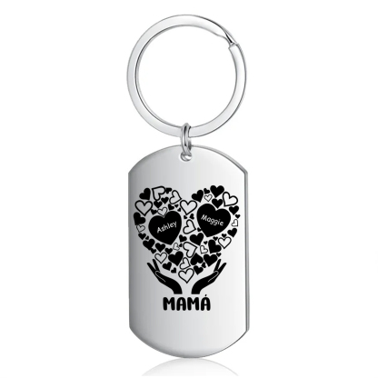 A mi mamá/abuela-Llavero 1-7 Nombres Personalizados con Texto CORAZONES Y MANOS