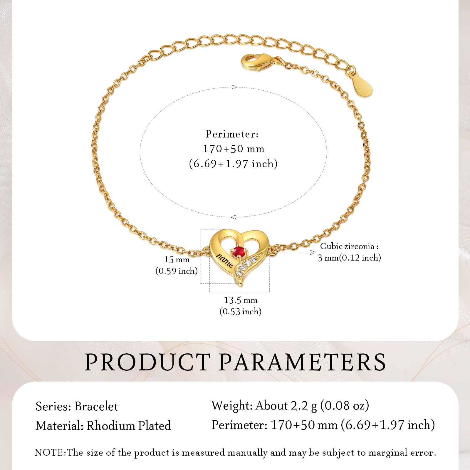 Pulsera 1-7 nombres y piedras de nacimiento personalizadas con dije de corazón-Jessemade ES