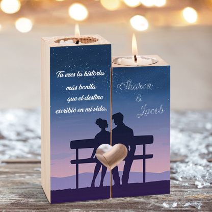 Candelero para pareja de madera de dos piezas sin candela con 2 nombres personalizados-Jessemade ES