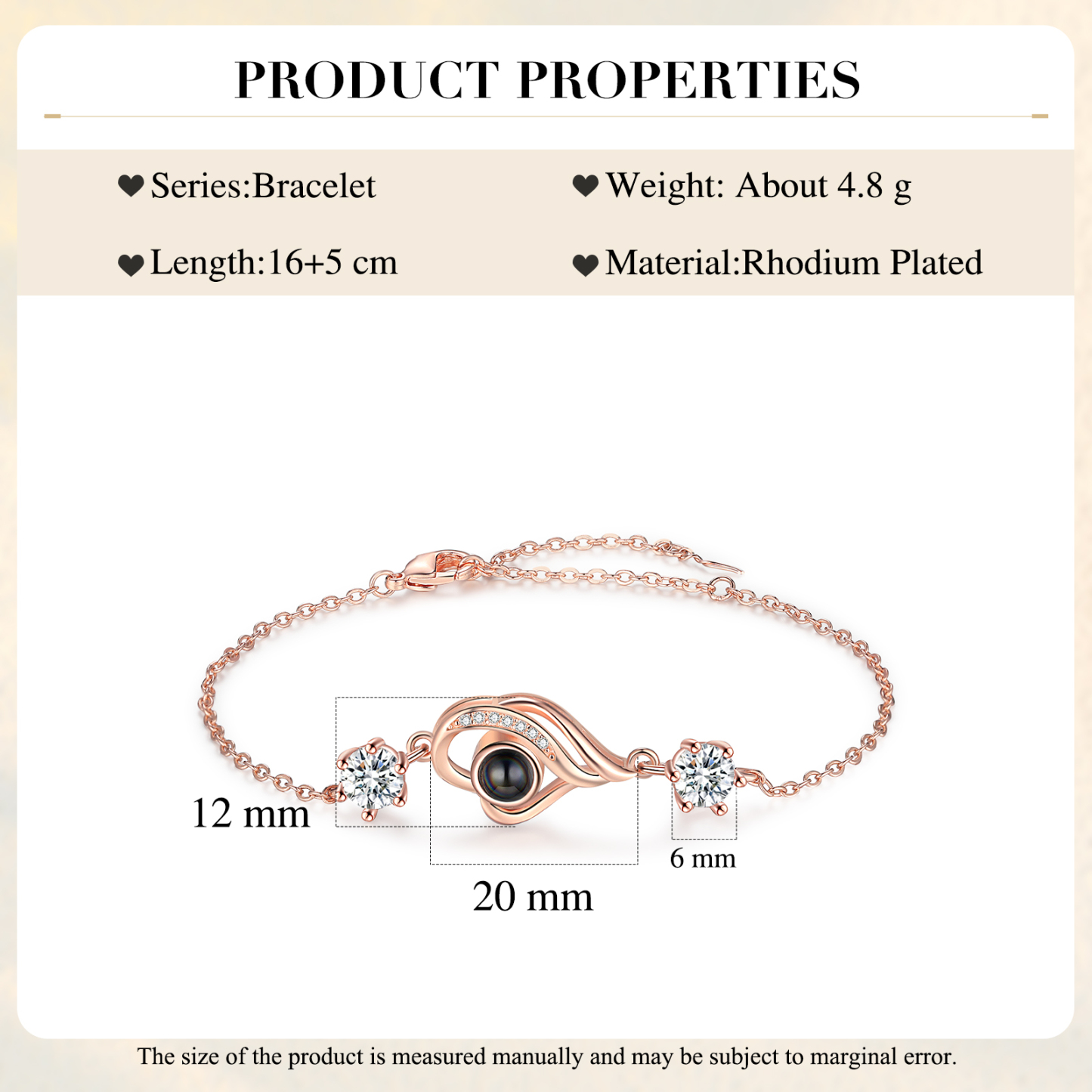 Pulsera con proyección de foto en color para mujer dije de corazón, Brazalete de proyección-Jessemade ES