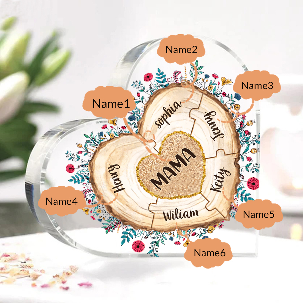 A mi mamá/abuela-Placa de acrílico "Corazones" en forma de corazón 6 nombres personalizados-Jessemade ES