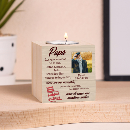 Papá-Candelero en memoria de ser querido personalizado con nombre, foto y años de madera sin vela-Jessemade ES