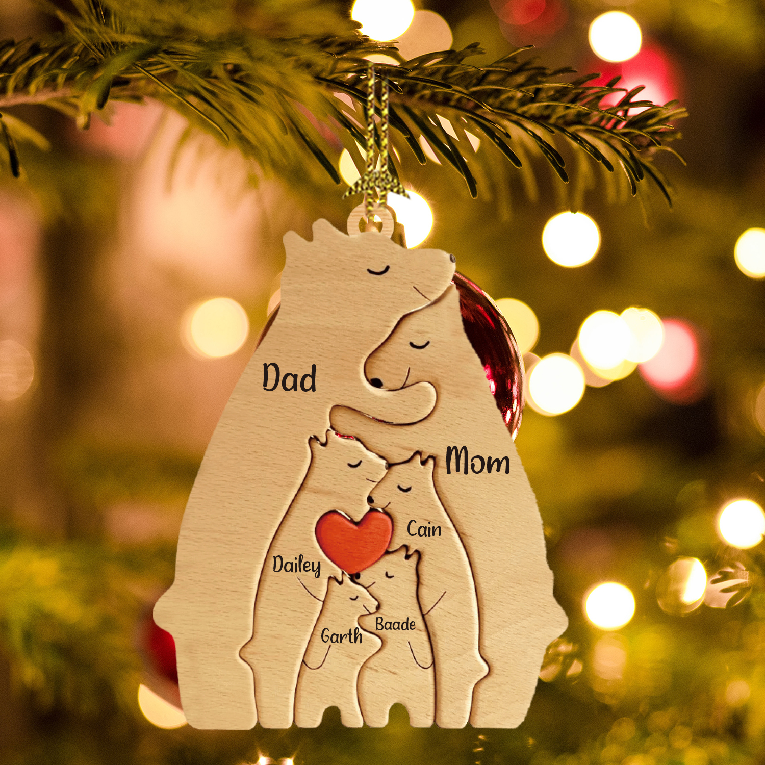 Navidad-Ornamento muñecos navideño de madera familia de canguros 6 nombres personalizados adorno del árbol-Jessemade ES