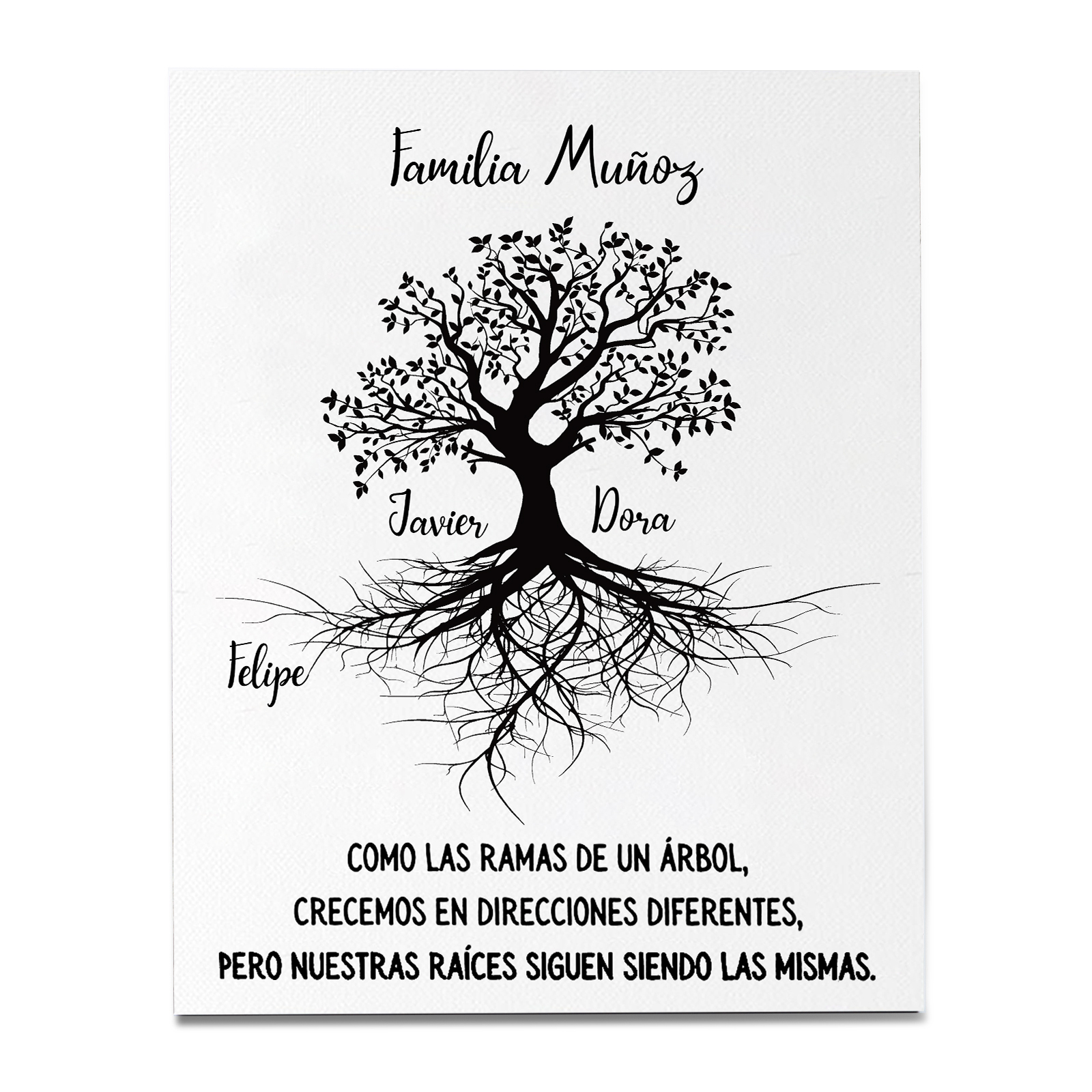A mi familia-Lámina marco de madera Árbol de la Vida 1 texto y 3 nombres personalizados-Jessemade ES