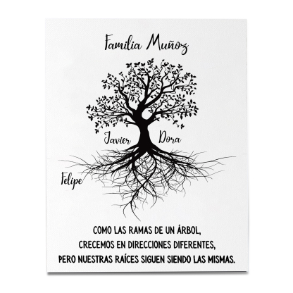 A mi familia-Lámina marco de madera Árbol de la Vida 1 texto y 3 nombres personalizados-Jessemade ES
