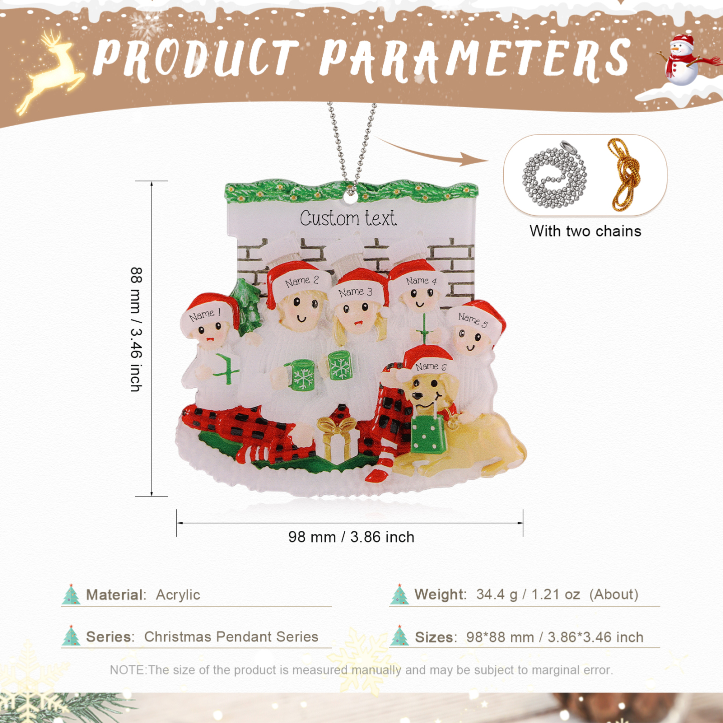 Navidad-Muñecos Ornamentos Navideños Familia con Perro 6 Nombres y Texto Personalizados