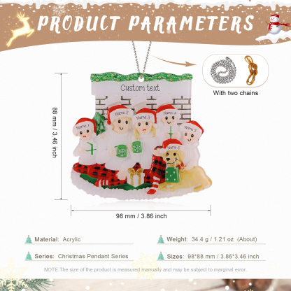 Navidad-Muñecos Ornamentos Navideños Familia con Perro 6 Nombres y Texto Personalizados