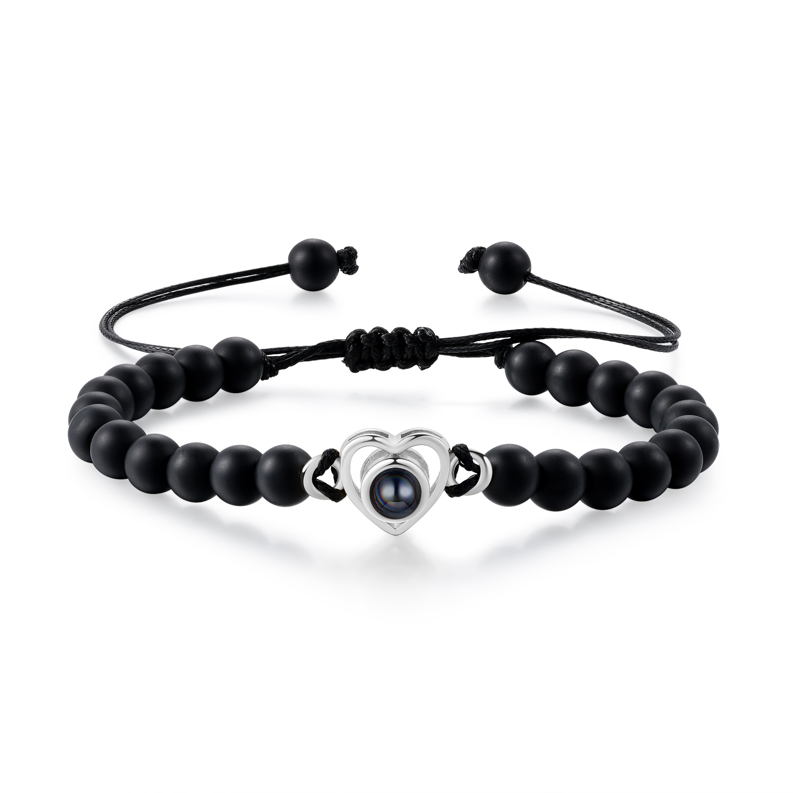 Pulsera de turquesa negra sintética con proyección de foto en color con dije de corazón pulsera ajustable-Jessemade ES