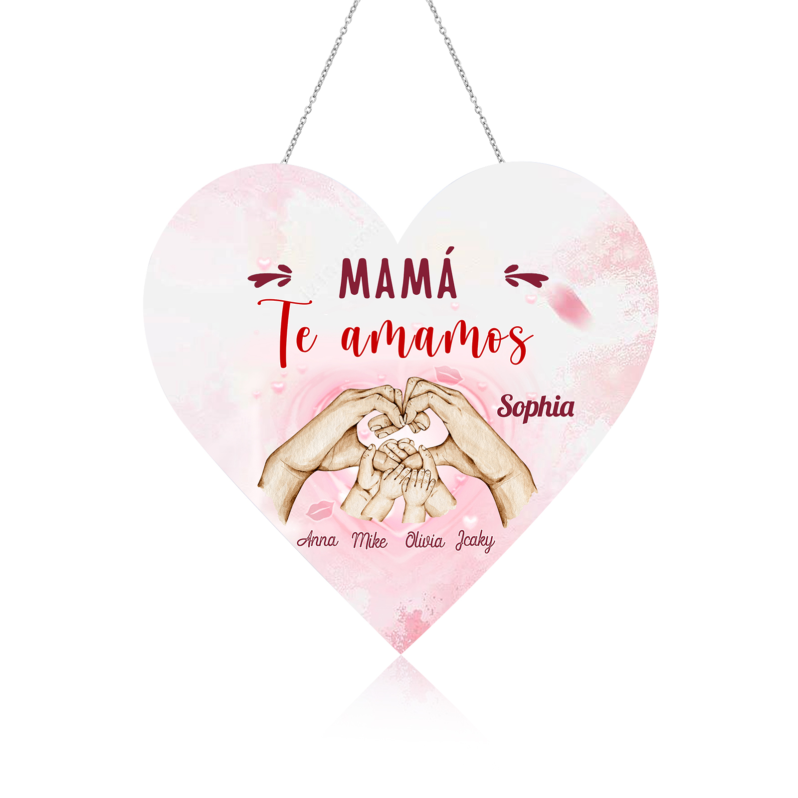 A mi mamá/abuela-Lámpara Colgante Personalizada con 2-5 Nombres y 2 Textos "mano a mano" 3D Ilusión Luz de Noche-Jessemade ES