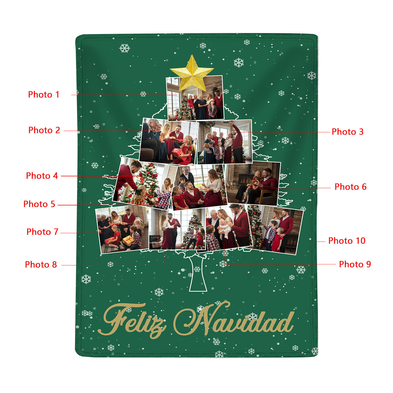 Manta de buen calidad de Navidad personalizada con 10 fotos-Jessemade ES