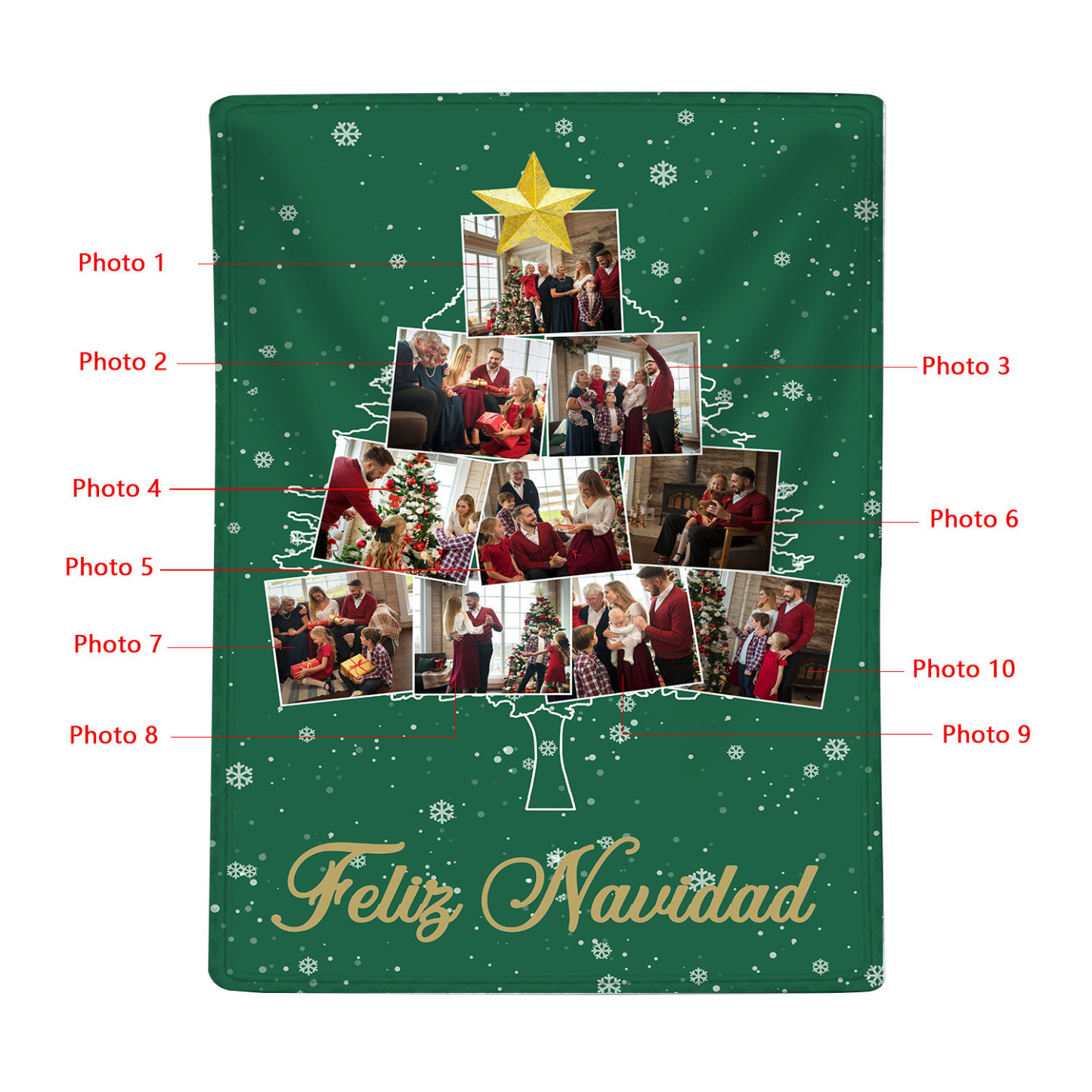 Manta de buen calidad de Navidad personalizada con 10 fotos-Jessemade ES