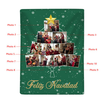 Manta de buen calidad de Navidad personalizada con 10 fotos-Jessemade ES