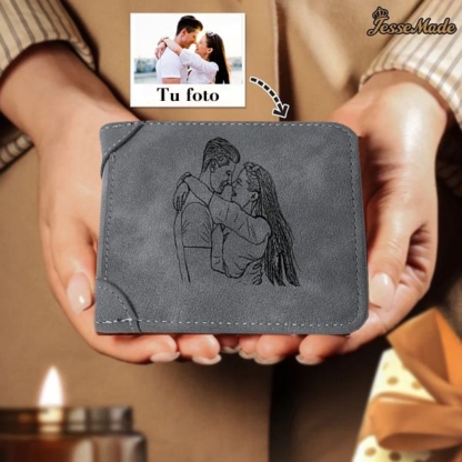 Cartera, billetera con cierre con 1 foto y 3 textos personalizados, monedero clásico para hombre | Jessemade