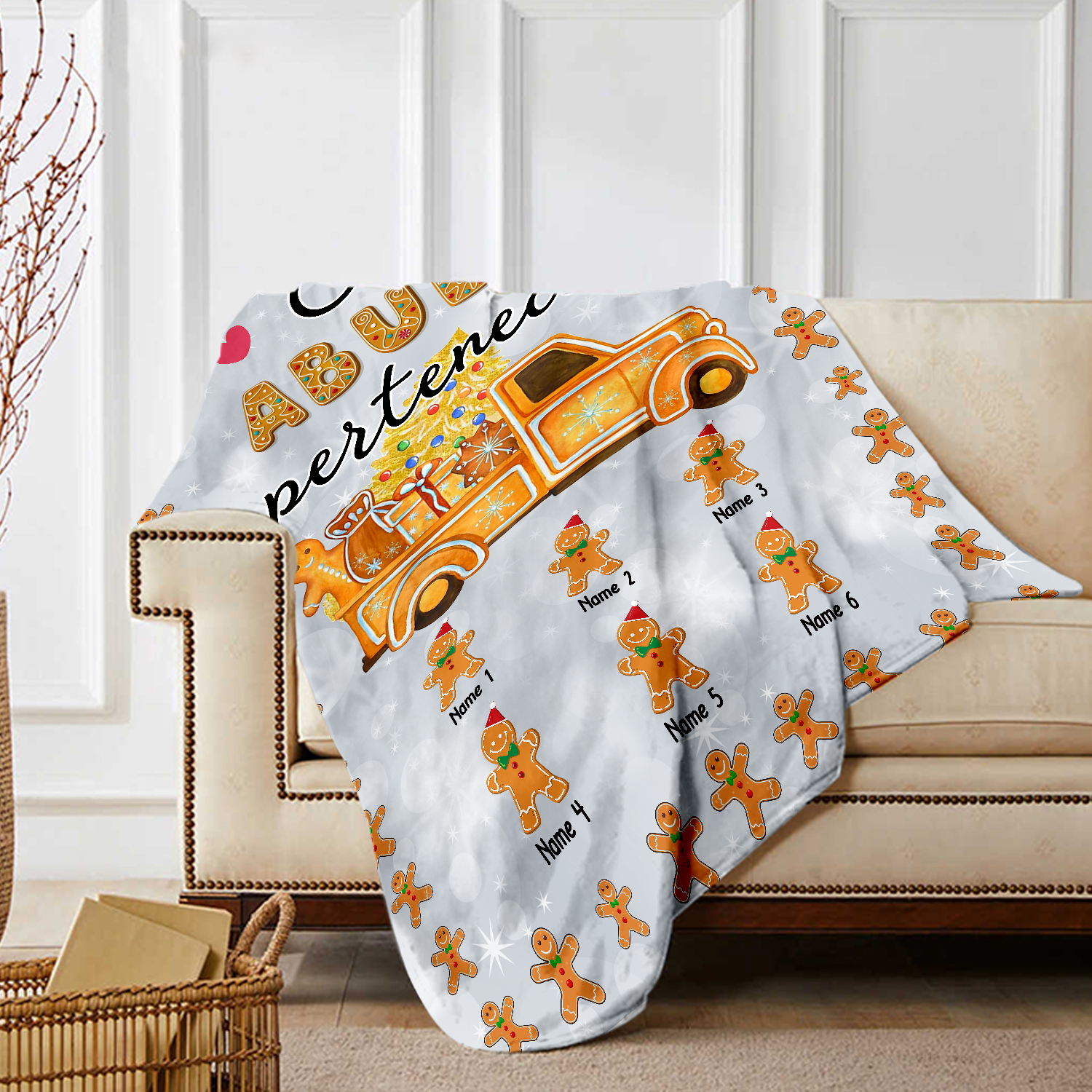 A mi abuela-Manta de buen calidad de Navidad hombres de jengibre personalizada con 6 nombres-Jessemade ES