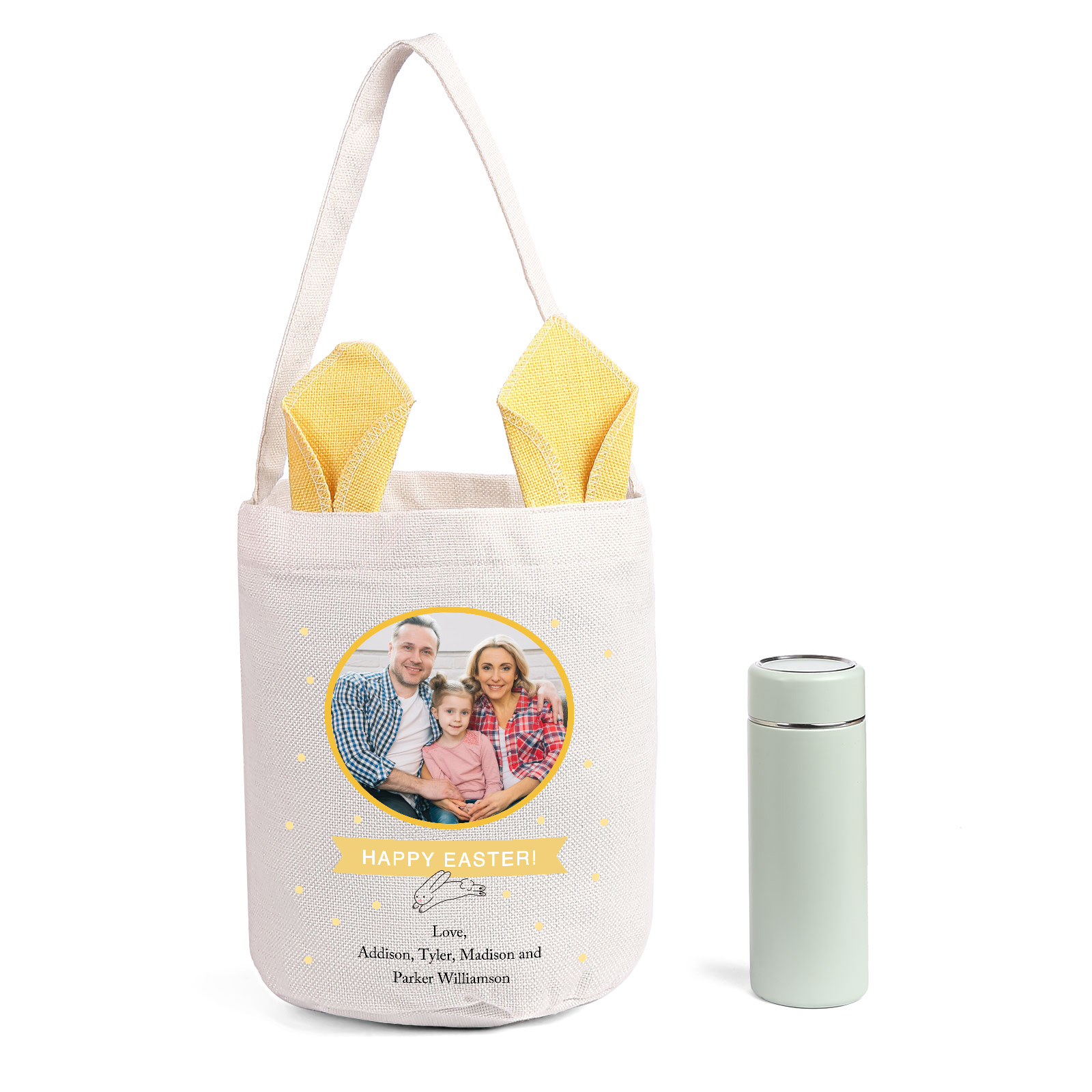 Pascua-Bolsa de conejo con 2 textos y 1 foto personalizados-Jessemade ES