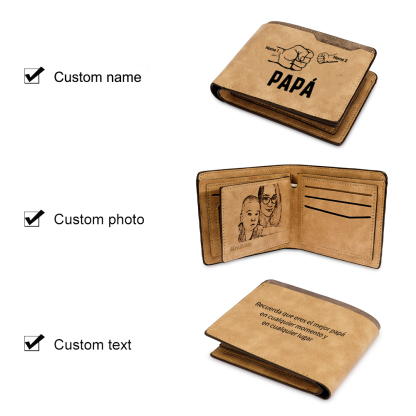 A mi papá-Cartera 2-5 nombres, foto y 3 textos personalizados billetera clásica puño a puño -Jessemade ES