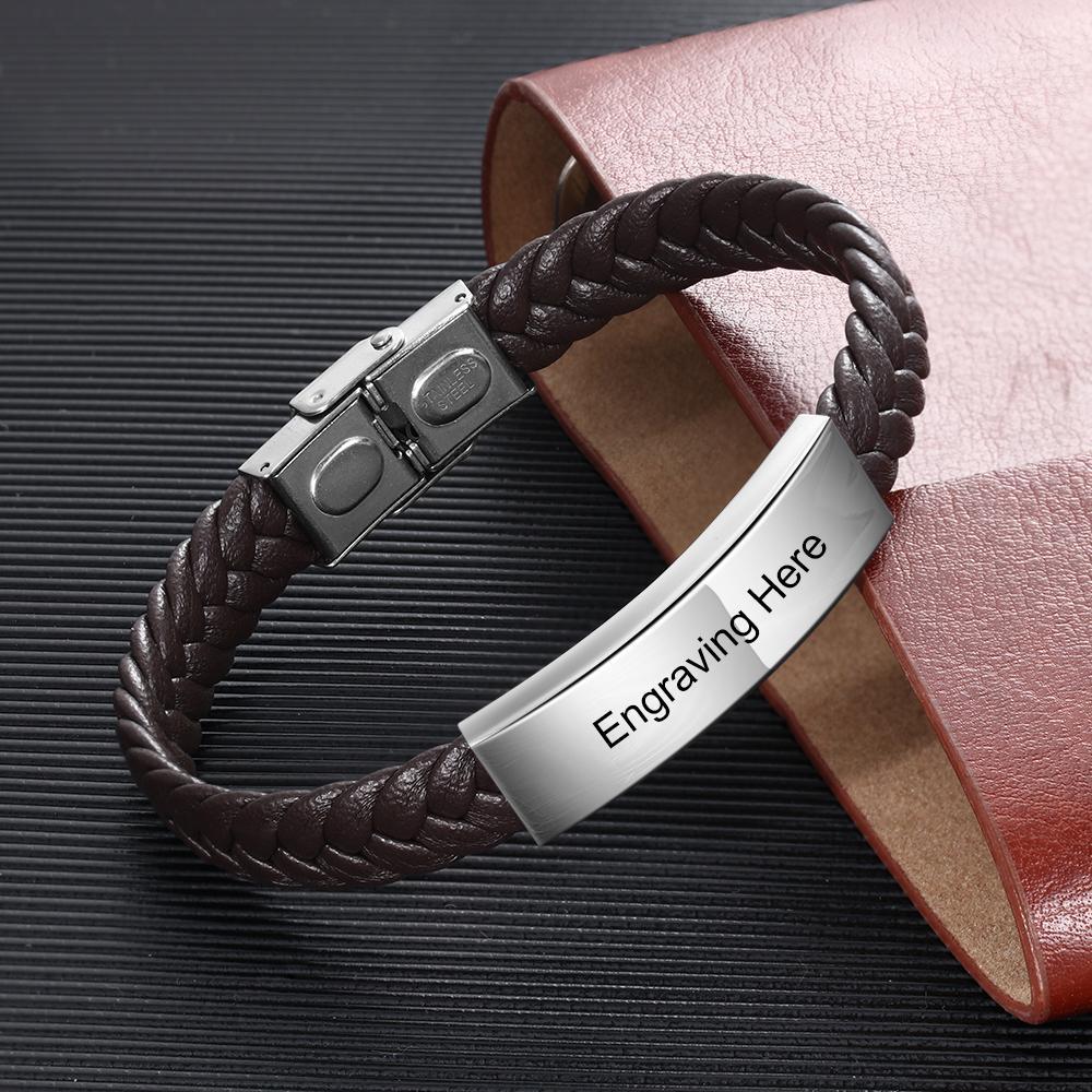 Pulsera de cuero trenzado Pulsera de hombre con 1 texto personalizado