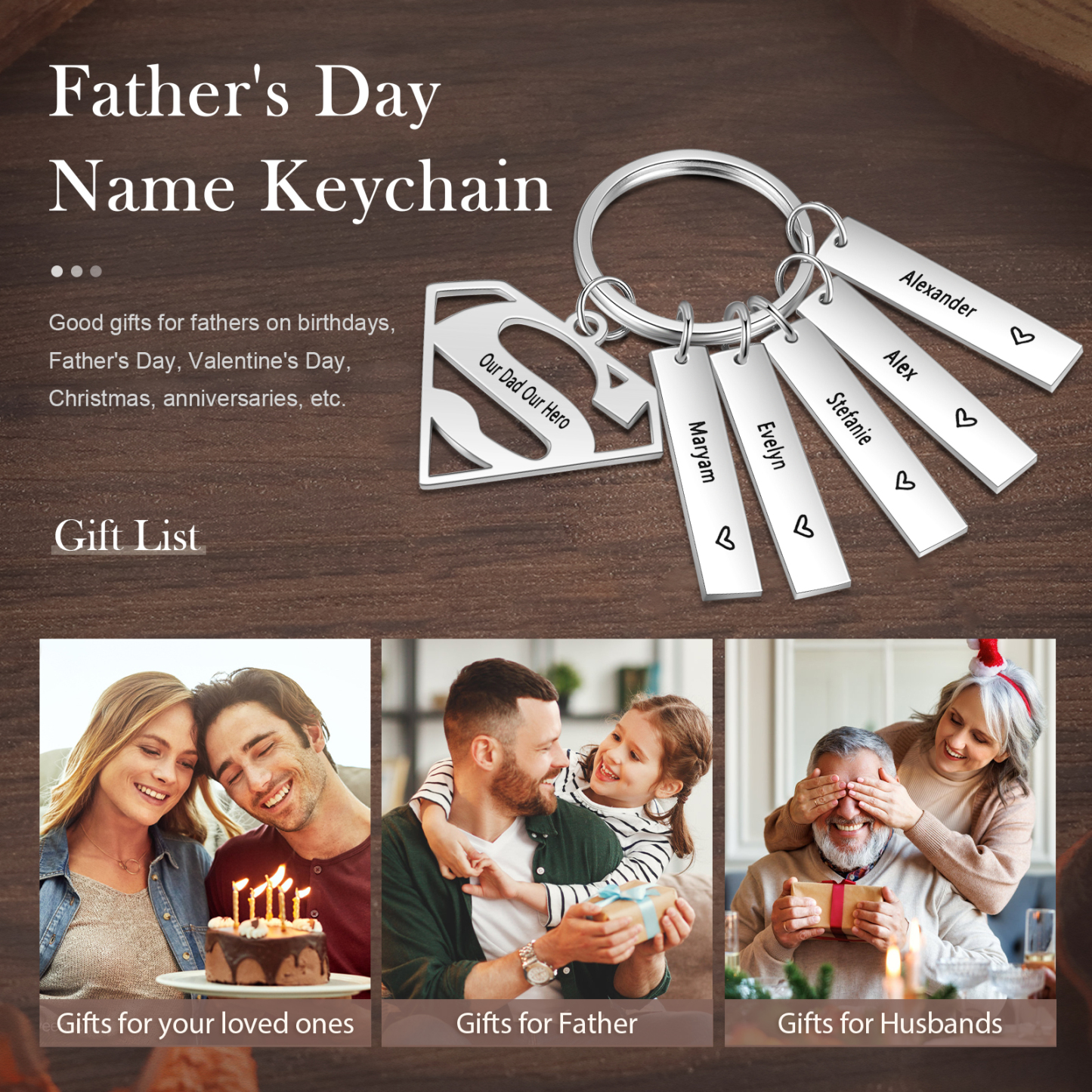 A mi papá - Llavero Superman con 5 nombres personalizados con texto-Jessemade ES